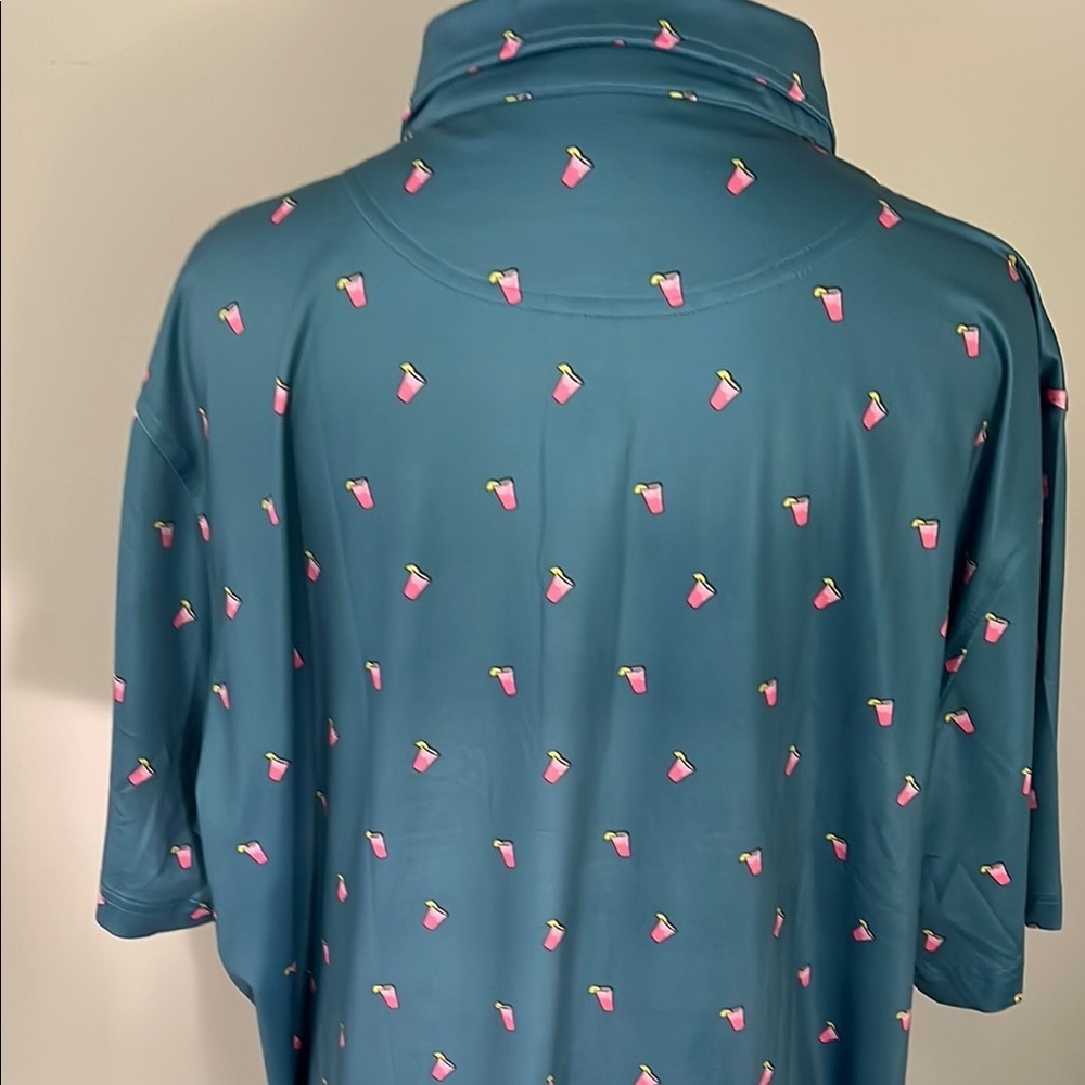 Blue Polo Golf Shirt with Pink Cocktails - Picture 5 of 5